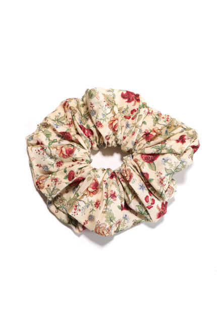 Alluring Antique Bloom White Cotton Round Scrunchie Floral