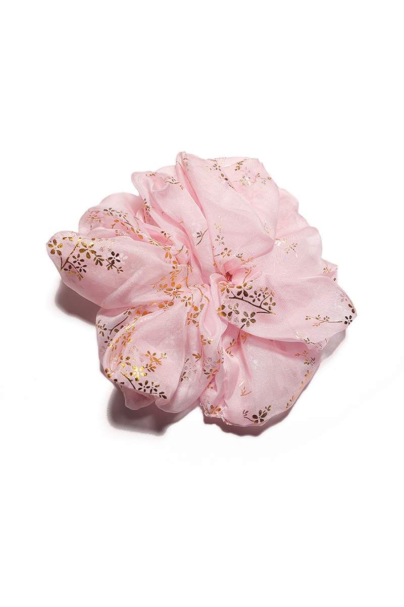 Blush Glimmer Blush Glimmer Organza Round Scrunchie Blush Organza, Gold-foil - Image 1