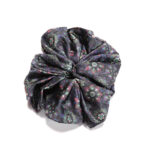 Midnight Mandala Black Satin Round Scrunchie Visual Kaleidoscopic