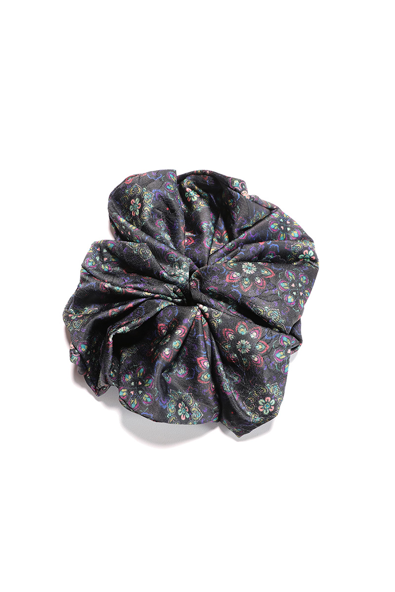 Midnight Mandala Midnight Mandala Black Satin Round Scrunchie Visual Kaleidoscopic - Image 1