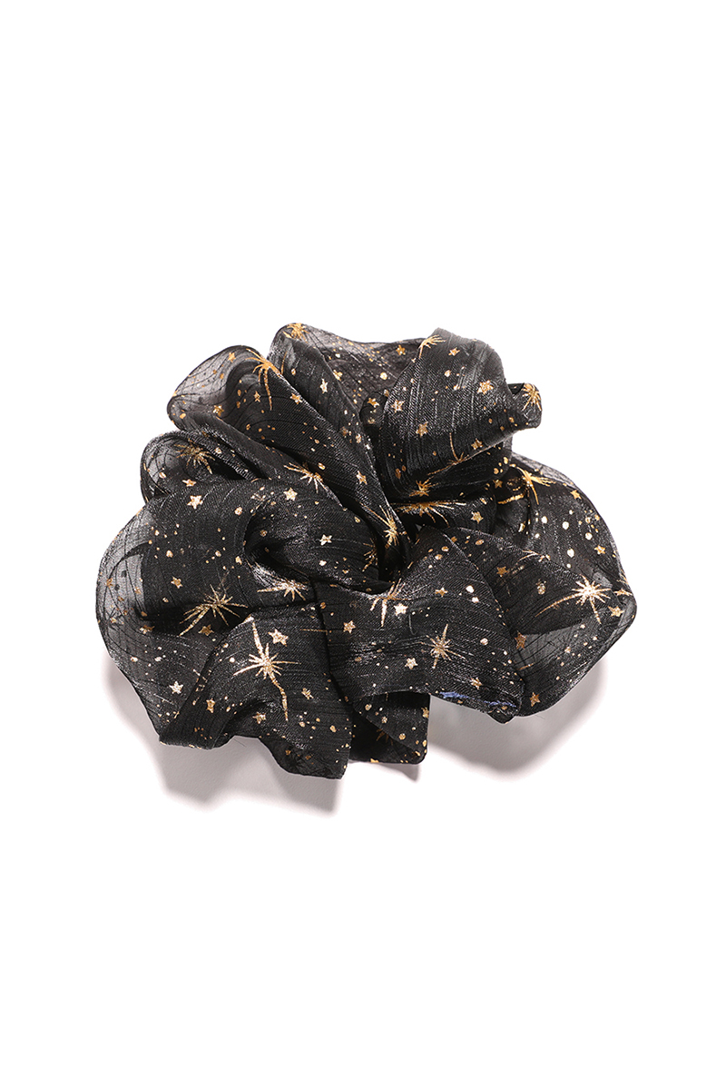 Midnight Stars Midnight Stars Organza Round Scrunchie Black Celestial, Gold-foil - Image 1