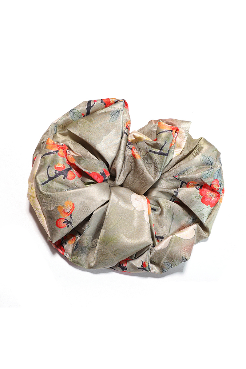 Plum Blossom Plum Blossom Satin Round Scrunchie Oriental Floral, Vintage - Image 1