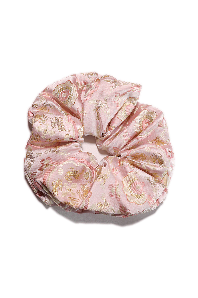 Rose Gold Rose Gold Brocade Round Scrunchie Pink Brocade, Opulent - Image 1