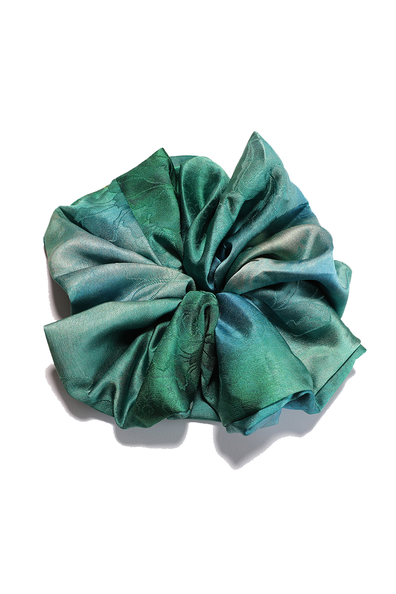 Teal Ombre Teal Ombre Green Satin Round Scrunchie Teal Gradient, Embossed Jacquard - Image 1