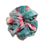 Tropical Bloom Green Satin Round Scrunchie Tropical Teal, Textured