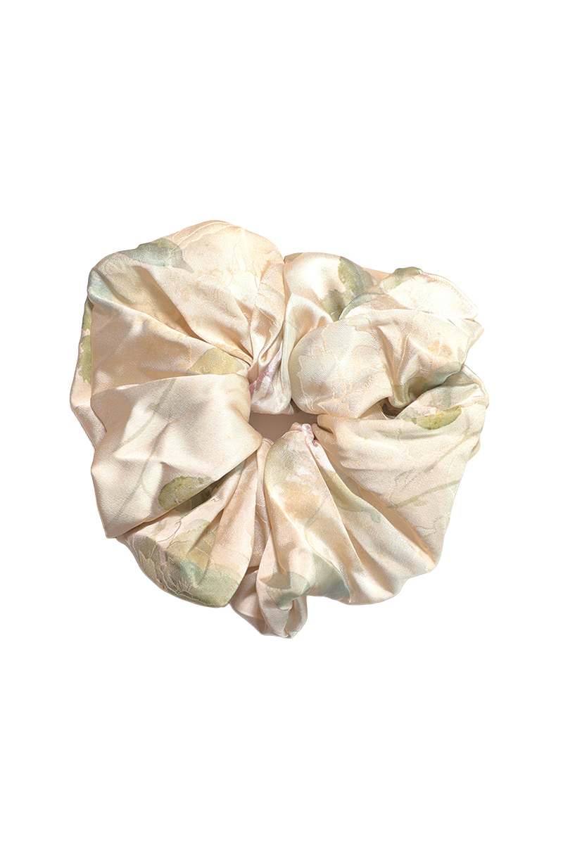 Vanilla Verse Vanilla Verse White Satin Round Scrunchie Watercolor Floral - Image 1